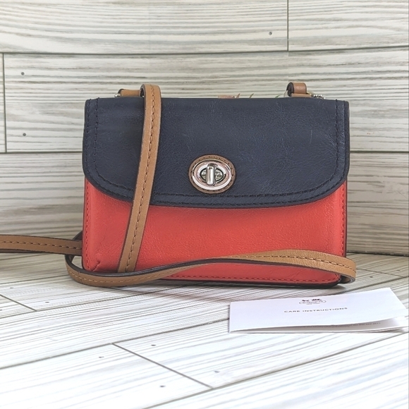 Coach Park Leather Dylan Colorblock Mini Crossbody Bag in Navy Blue and Red - Picture 10 of 11